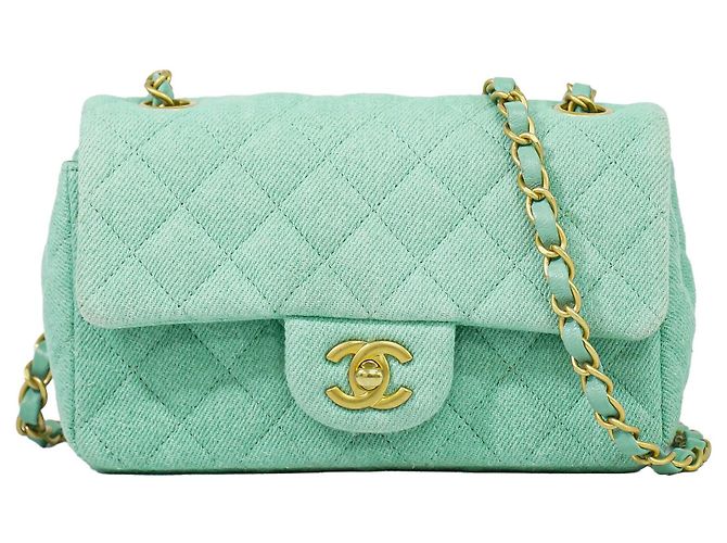 Chanel Classic Single Flap Top Handle Quilted Tweed Mini Verde
