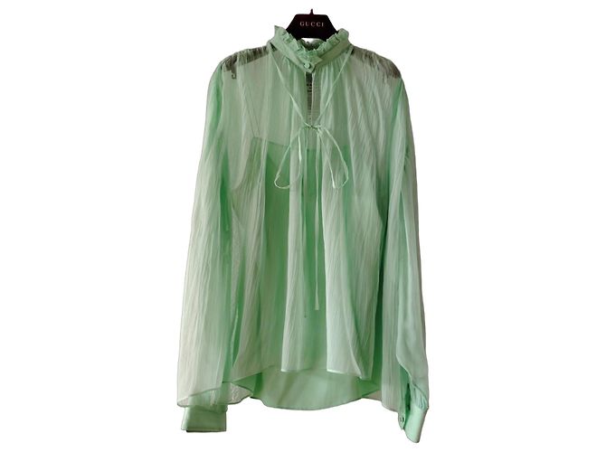 GUCCI CAMICIA IN CHIFFON DI SETA. Verde