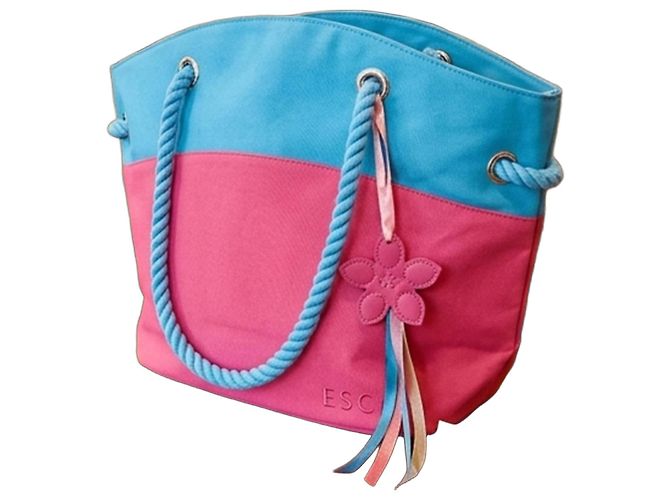 Escada bicolor canvas bag Pink Blue