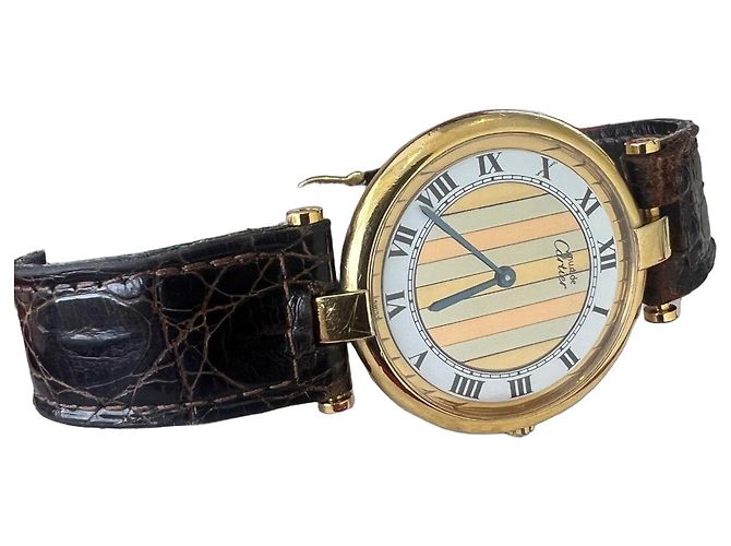 Cartier Trinity Quartz Uhr Braun Weiß Golden