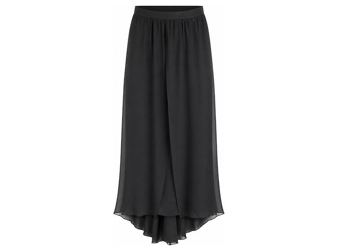 Saia maxi sobreposta em chiffon de seda preto Chanel Outono 2002 02A