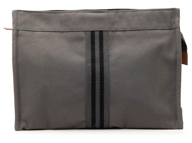 Hermès Canvas Fourre Tout Clutch Grau