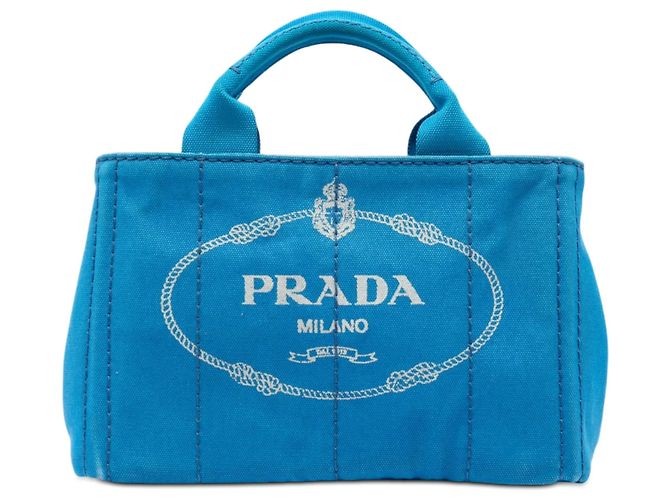 Tote Borsa Prada Small Canvas Canapa Logo Blu