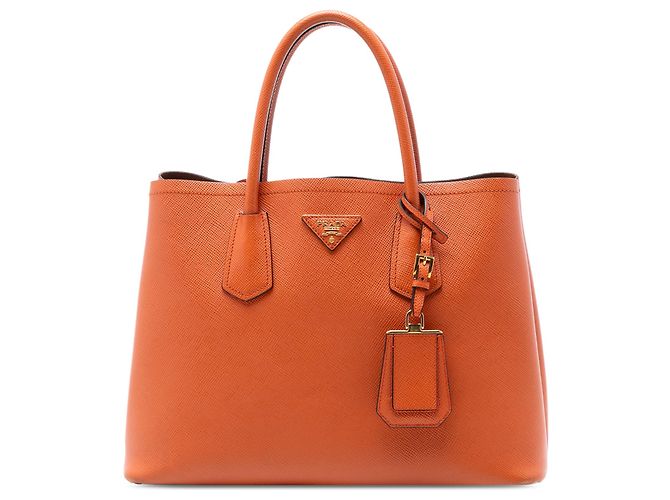 Borsa Double Satchel Prada Medium in Pelle Saffiano Arancione
