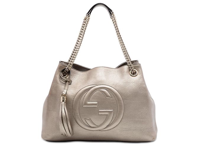 Tote Soho Gucci Medium em pele de vitelo metalizada dourada com corrente
