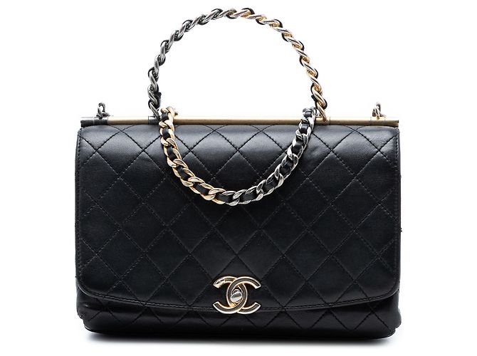 Borsa a patta Chanel Medium Quilted Lambskin La Parisienne Nera Nero
