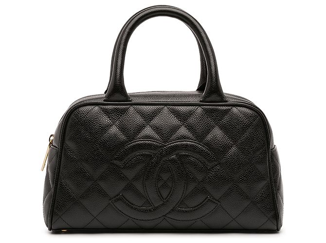 Borsa Bowling Chanel CC Matelassé in Pelle Caviar Nera Nero