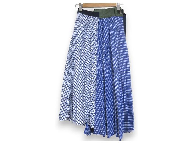 Falda plisada de popelina de algodón sacai Azul