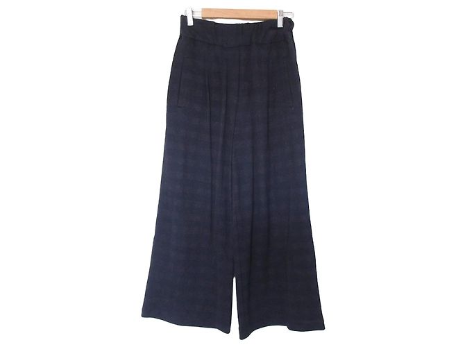 Autre Marque MYTHS Shadow Check Stretch Wide Pants Azul Azul marinho