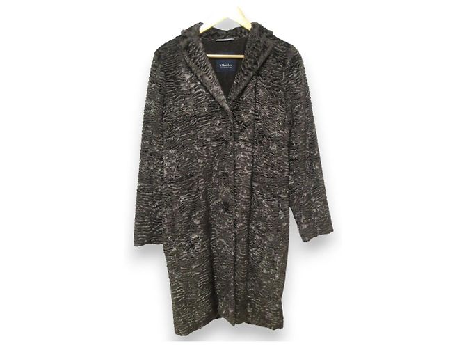 S Max Mara Astrachan Kunstpelz-Samt Mantel Braun