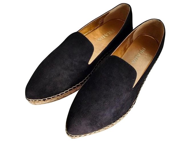 Chaussures plates espadrilles en daim Prada Noir