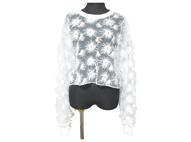 Autre Marque PROVOKE Tüllbluse mit Blumen Weiß