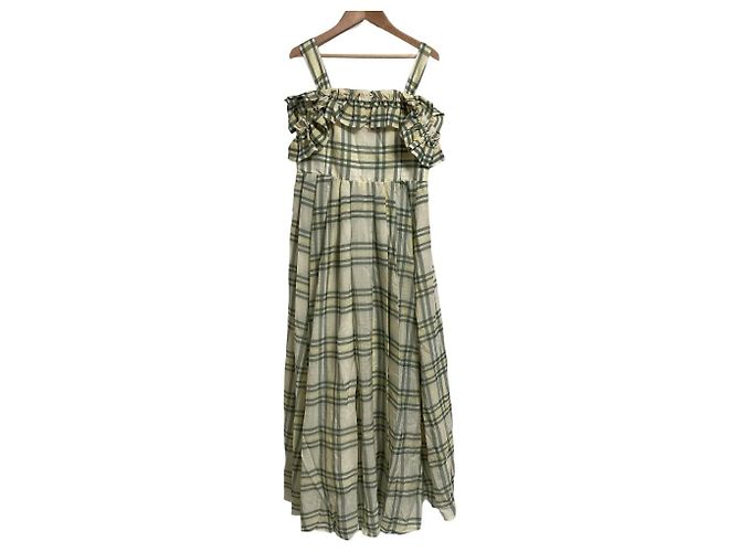 Autre Marque Diagram Check Seersucker Kleid Gelb
