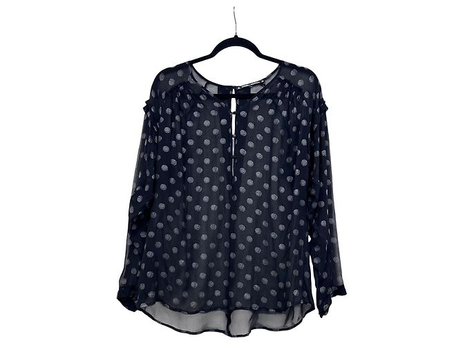 Blusa de seda transparente com bolinhas pretas Munthe Plus Simonsen Preto