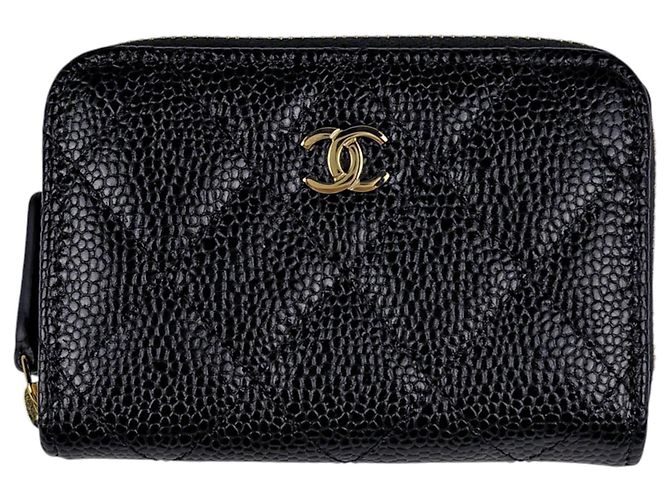Monedero Chanel de piel de becerro granulada negra Negro