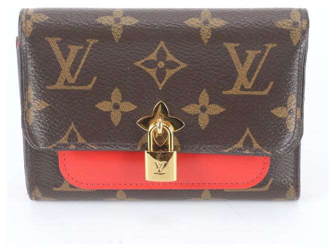 Louis Vuitton Monogram Portefeuille Flower Compact Wallet Rosso