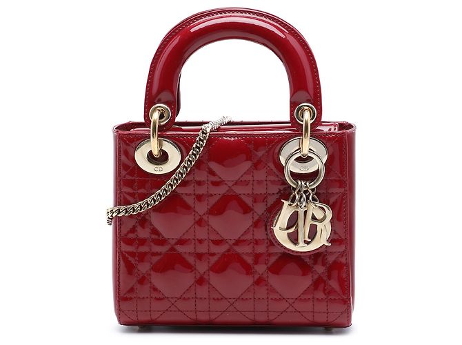 Dior Red Mini Patent Cannage Lady Dior Rouge Bordeaux