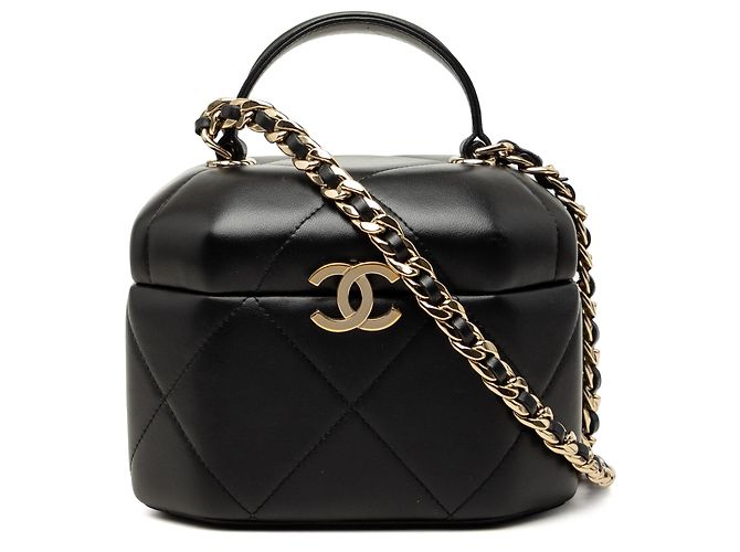 Estojo Vendome Chanel em pele de cordeiro acolchoada preta Preto
