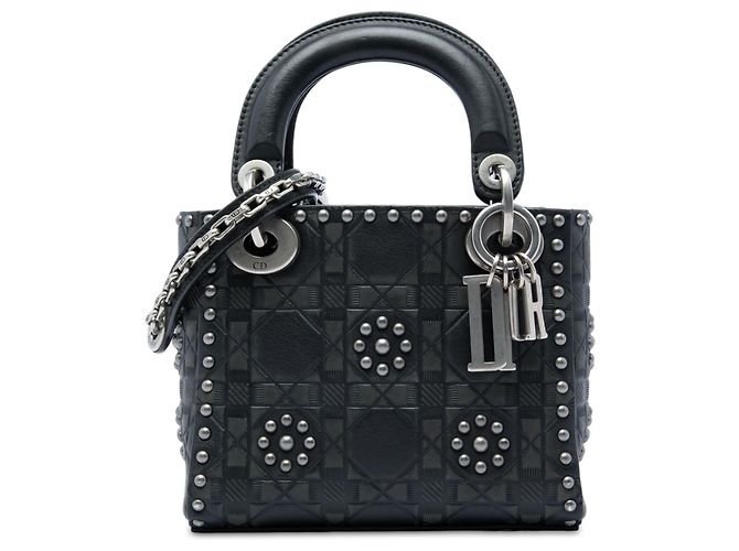 Dior Mini Lady Dior in vitello Cannage nero con borchie a fiore