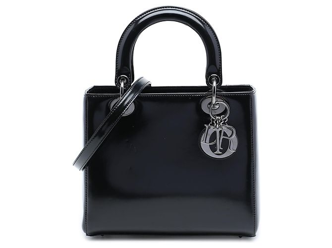 Dior Black Medium Patent Lady Dior Preto
