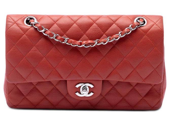 Chanel Red Medium Classic Caviar Double Flap Rosso