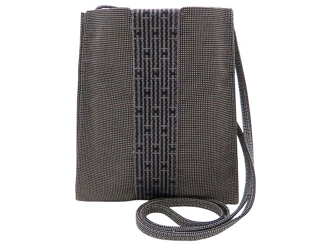 Hermès Pochette Herline em lona cinza Marrom