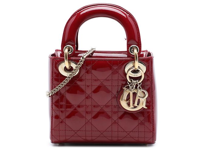 Dior Red Mini Patent Cannage Lady Dior Rouge Bordeaux
