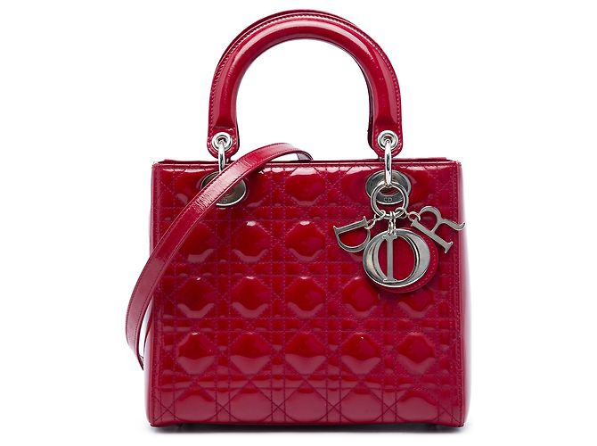 Dior Red Medium Patent Cannage Lady Dior Rouge Bordeaux