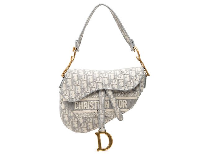 Sac Saddle en toile brodée Dior Gray Oblique Marron