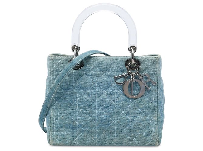 Dior Blue Medium Denim Cannage Acrylic Handles Lady Dior Bleu