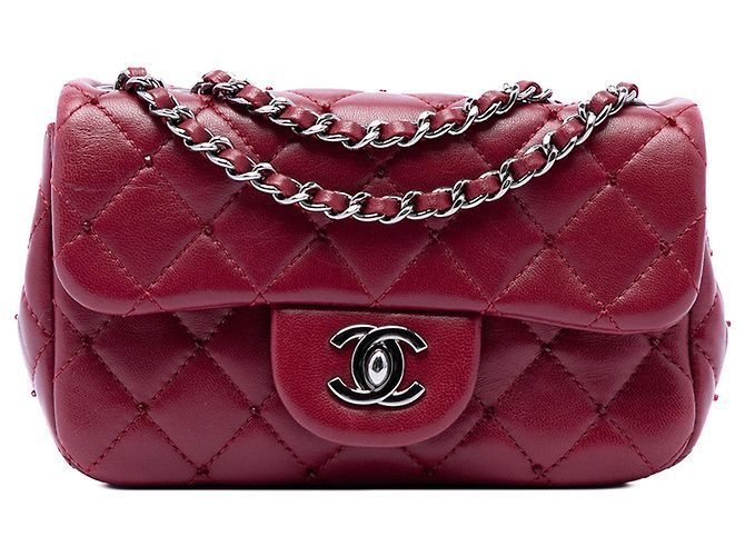Chanel Red Extra Mini Rectangular Classic Lambskin Single Flap Rouge Bordeaux