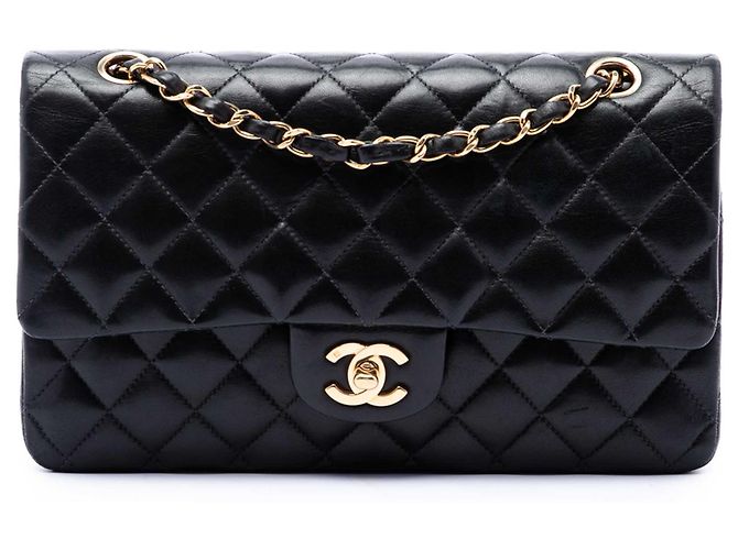 Chanel Black Medium Classic Lambskin Double Flap Nero