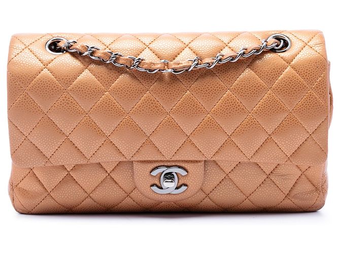 Chanel Brown Medium Classic Metallic Caviar Double Flap Marrone Bronzo