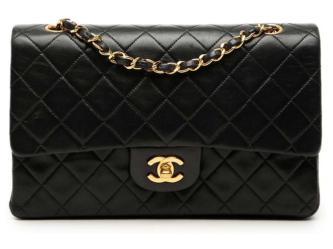Chanel Black Medium Classic Lambskin Double Flap Nero
