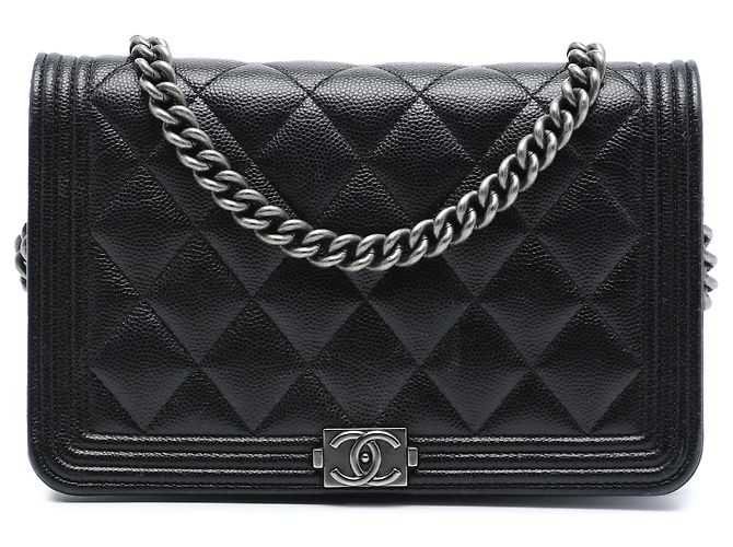 Chanel Black Quilted Caviar Boy Wallet on Chain Noir