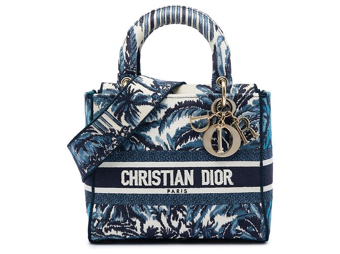 Dior Blue Medium Embroidered Canvas Palm Tree Toile De Jouy Lady D Lite