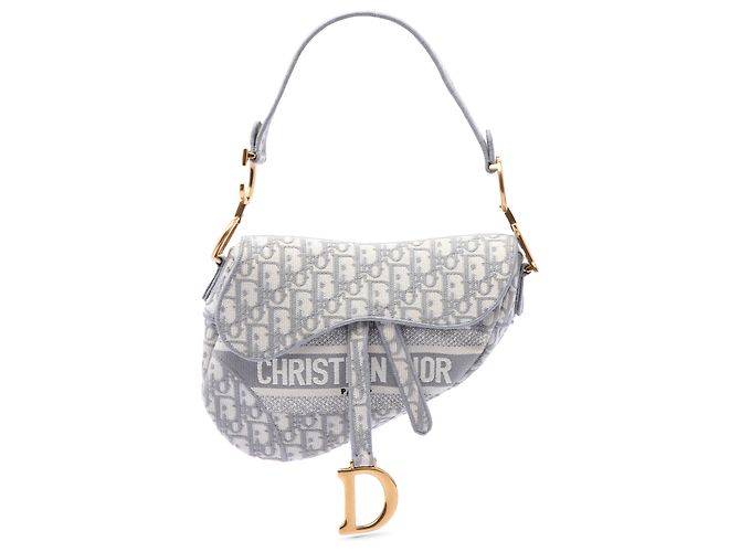 Borsa Saddle in tela ricamata Dior Gray Oblique Marrone Grigio