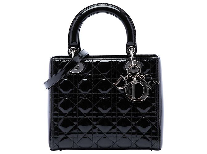 Dior Black Medium Patent Cannage Lady Dior Noir