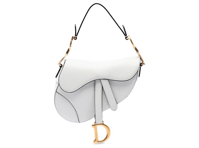 Borsa Saddle Dior Mini in pelle di vitello granulata bianca Bianco