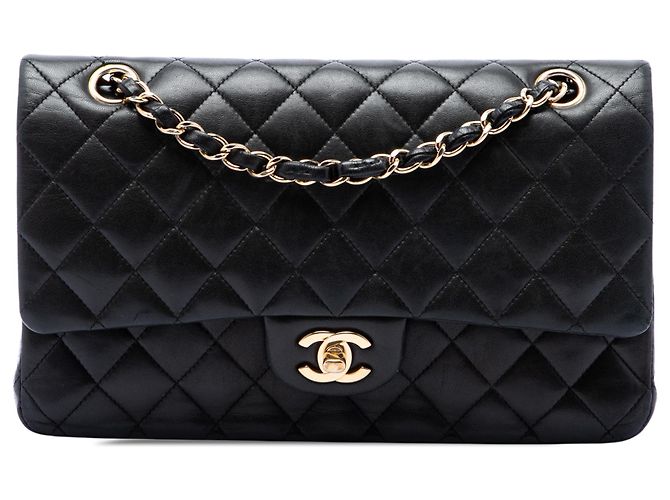 Chanel Black Medium Classic Lambskin Double Flap Noir