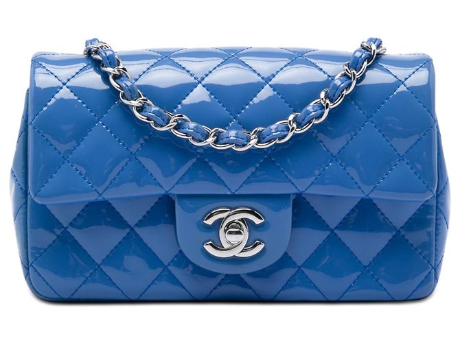 Chanel Blue Mini Rectangular Classic Patent Single Flap