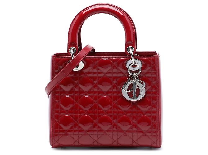 Dior Red Medium Patent Cannage Lady Dior Rouge