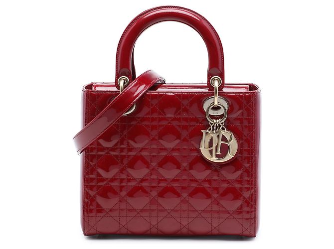Dior Red Medium Patent Cannage Lady Dior Rouge Bordeaux