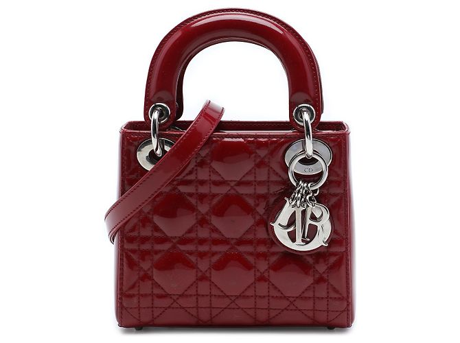 Dior Red Mini Patent Cannage Lady Dior Rouge Bordeaux