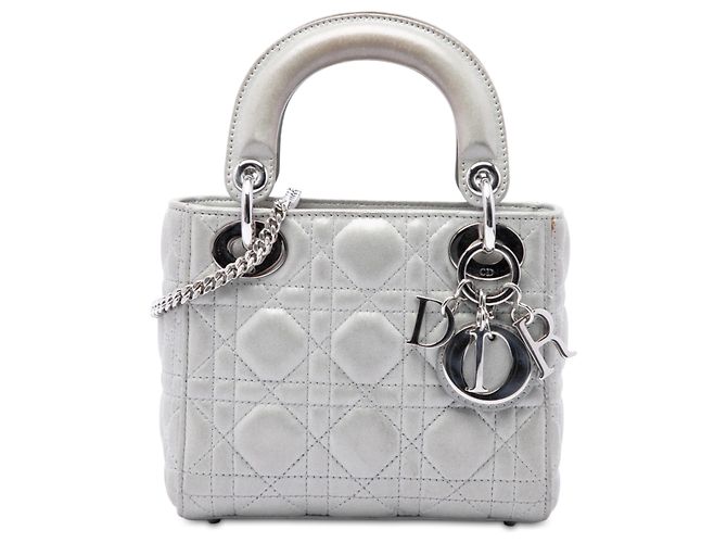 Dior Silver Mini Iridescent Lambskin Cannage Lady Dior Prata