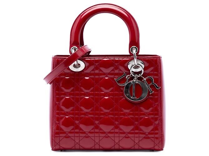 Dior Red Medium Patent Cannage Lady Dior Rouge Bordeaux
