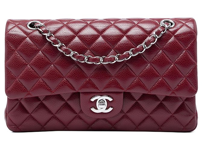 Chanel Red Medium Classic Caviar Double Flap Rouge Bordeaux