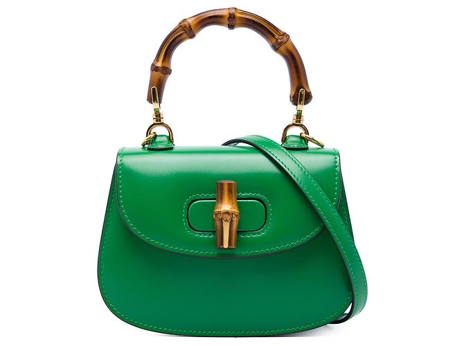 Bamboo Sac à main Gucci Green Mini Calfskin Web 1947 avec poignée en bambou Vert