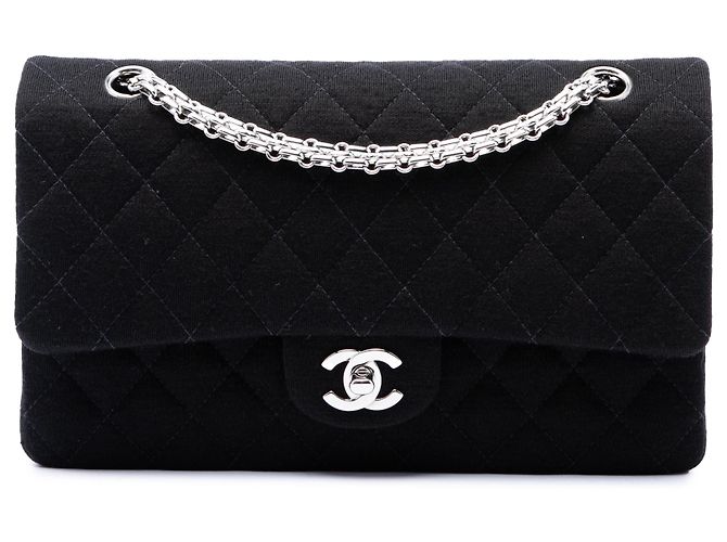 Chanel Black Medium Classic Jersey Bijoux Chain Double Flap Nero
