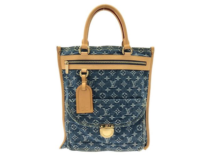 Borsa a mano Shopper piatta Louis Vuitton Monogram Denim Blu